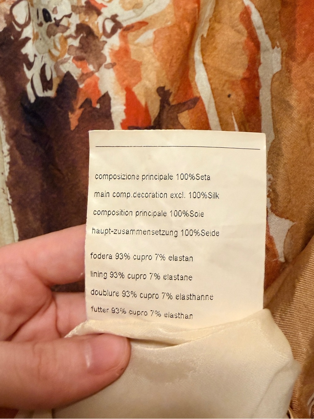 Piazza Sempione Silk Sleeveless Watercolor Mini Dress in Beige, Orange, & Brown - Picture 6 of 9